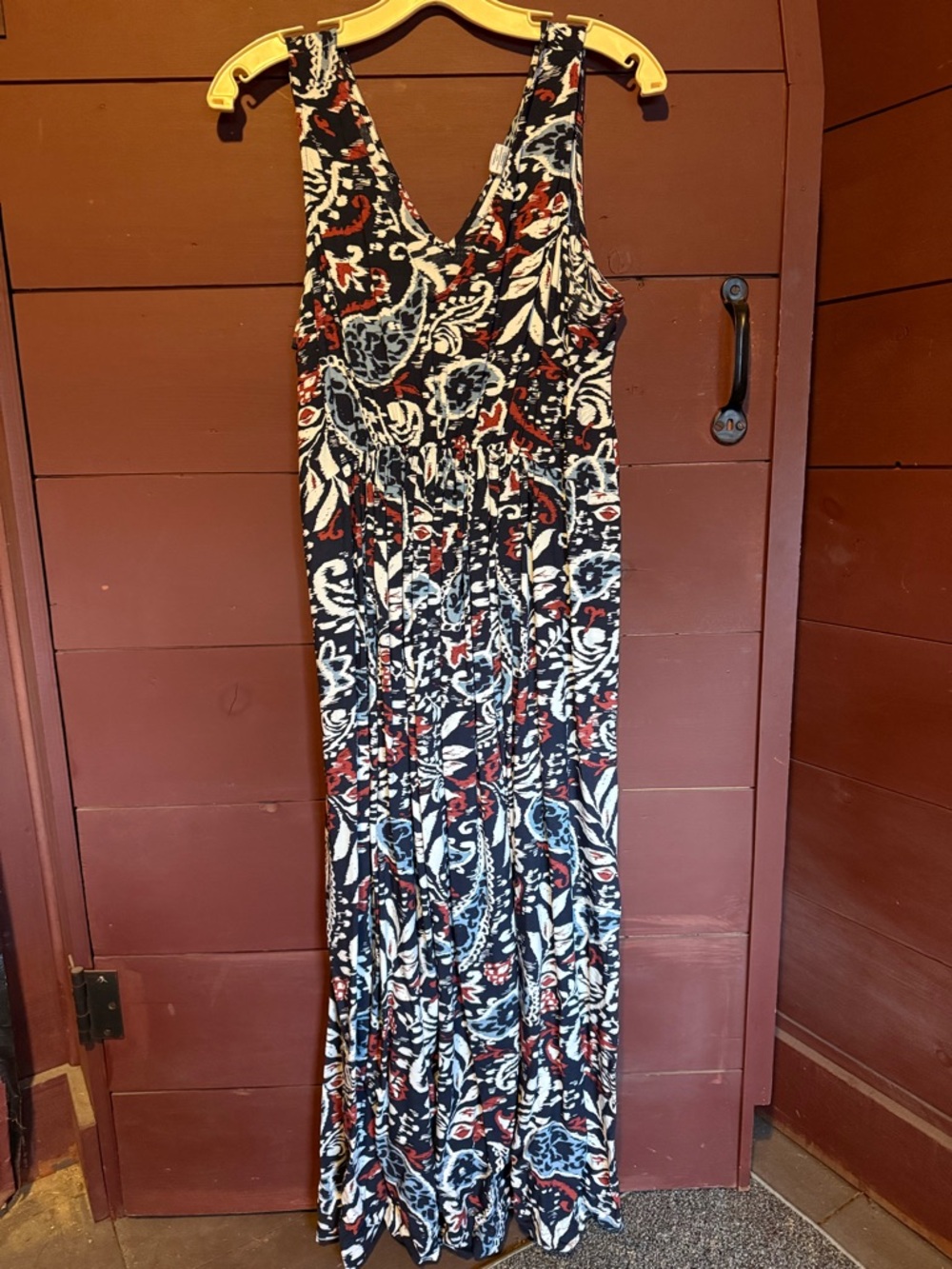 Lucky Brand Navy, White & Red Floral Paisley Maxi Dress